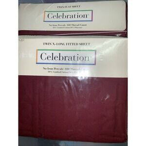 Mervyn's Celebration 180 TC Percale No Iron Twin Fitted Sheet Vintage Flat New‎